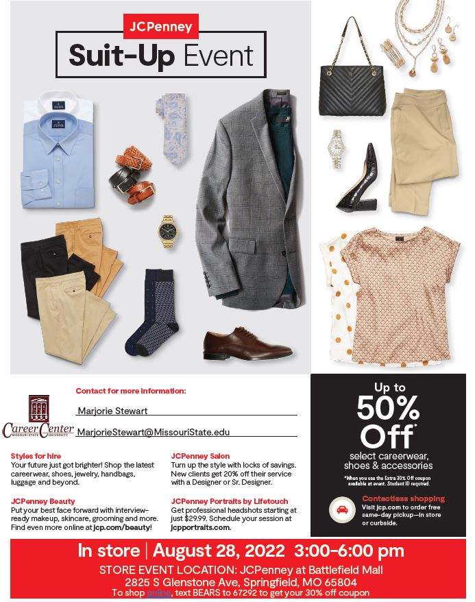 JC Penney Suit Up Event August 28, 3pm-6pm